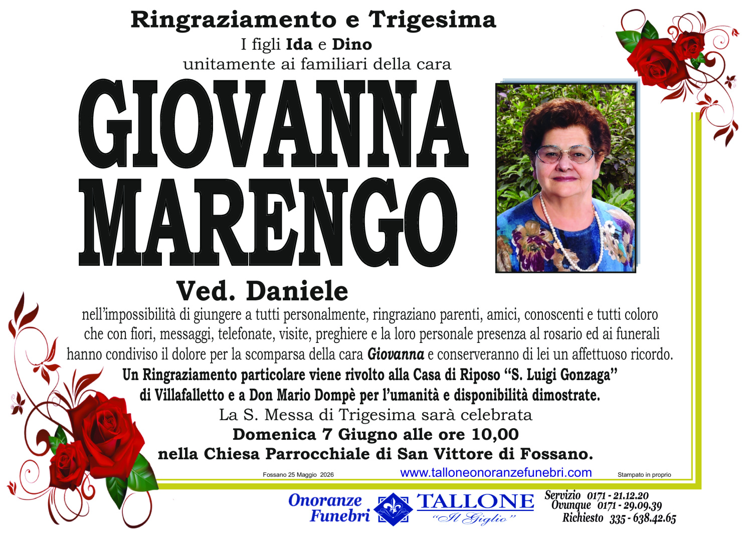 <br />
<b>Warning</b>:  Undefined variable $info in <b>/home/tallone/public_html/ringraziamenti.php</b> on line <b>68</b><br />
Giovanna Marengo